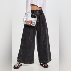 MM6 Maison Margiela Paint Splatter Wide Leg Denim Pants Black Size Small